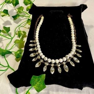 Women’s Fashion Necklace Gold Tone Faux Marble & Cubic Zirconia Length 18-20 in
